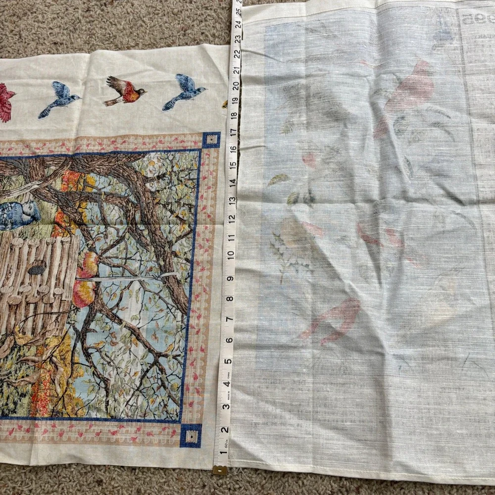 Vintage Bird Fabric Lot - 90s Calendar Blue Jay Cardinal Swallow Autumn Crafting